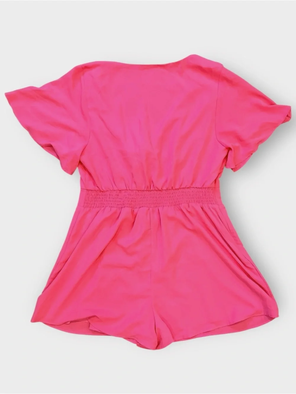 Hot Pink Tie Front Romper XL XXL Flutter Sleeve Cutout Vacation Barbiecore